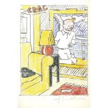 ROY LICHTENSTEIN - Interior with Painting of Tintin (Tintin in the New World) - Color offset lith...