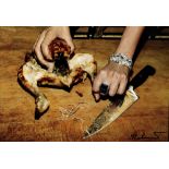 HELMUT NEWTON - Roast Chicken and Bulgari Jewels - Original vintage color photolithograph