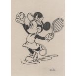 WALT DISNEY - Minnie Mouse Playing Tennis - Pen & ink drawing on paper