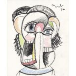 GEORGE CONDO - Composition - Crayon drawing on paper