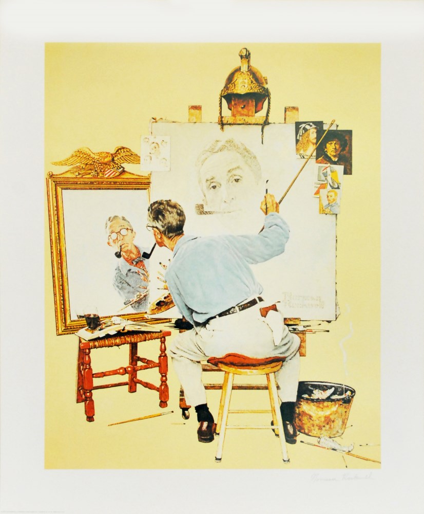 NORMAN ROCKWELL - Triple Self-Portrait - Color offset lithograph