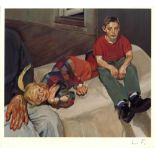 LUCIAN FREUD - Polly, Barney, and Christopher Bramham - Color offset lithograph