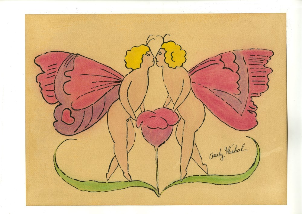 ANDY WARHOL - Two Butterflies - Watercolor & ink on paper