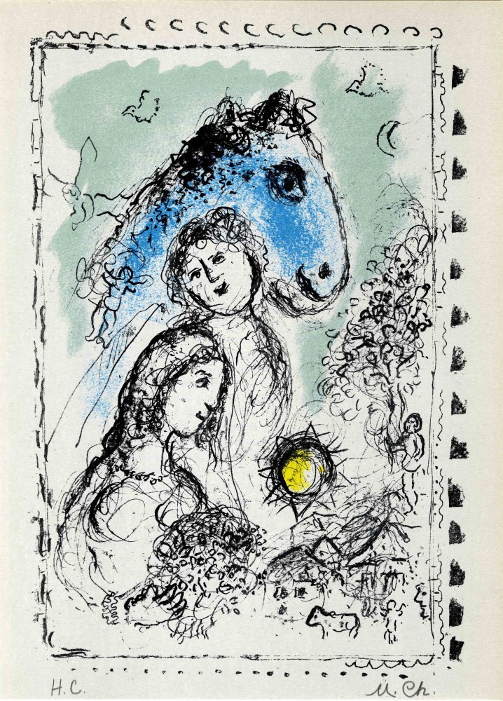 MARC CHAGALL - Blue Horse with Couple (Le cheval bleu au couple/Blaues Pferd mit Paar) - Original...