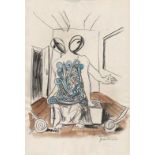 GIORGIO DE CHIRICO - Interno con Figure Metafisiche - Mixed media drawing