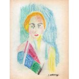 ROBERT DELAUNAY - Portrait of Madame Heim - Crayon and colored pencil drawing