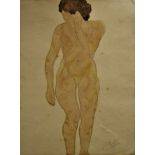 AUGUSTE RODIN - Femme nue - Watercolor and pencil drawing on paper