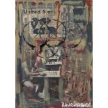 ROBERT RAUSCHENBERG - United States - Oil, silkscreen inks, and printed paper on board