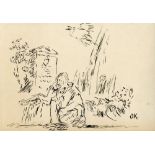 OSKAR KOKOSCHKA - Der Besuch - Original pen and ink drawing