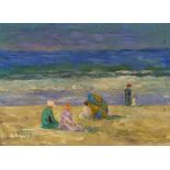EDWARD HENRY POTTHAST [imputee] - Umbrella at the Shore - Oil on canvasboard