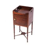 A VICTORIAN MAHOGANY NIGHT STAND The square top surmounted by a gallery with opposing pierced