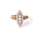 A LATE VICTORIAN DIAMOND RING Centred with a navette-shaped motif set with old-cut diamonds weighing