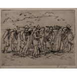 François Krige (South African 1913-1994) MEN AT WORK signed etching sheet size: 8 by 10,5cm