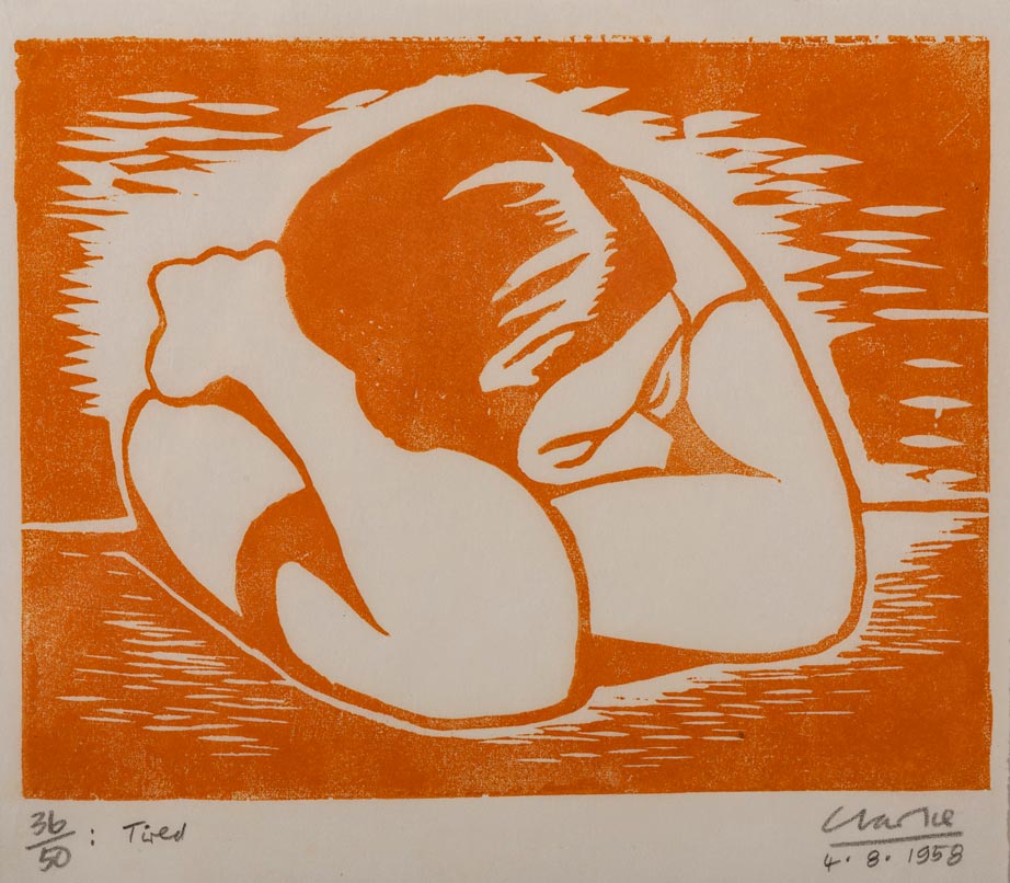 Peter Clarke (South African 1929-2014) TIRED signed, dated 4.8.1958, titled, and editioned 36/50