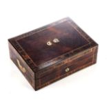 A COROMANDEL AND MAHOGANY DEEDS BOX The rectangular hinged crossbanded lid centred with inlaid brass