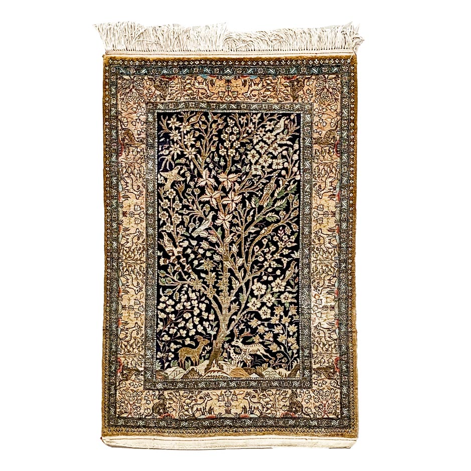 A SILK QUM RUG, IRAN, MODERN 145 by 83cm