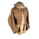 A WWII 6TH ARMOURED DIVISION UNIFORM Comprising: a battle jacket with slip-on shoulder badges with