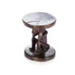 CHOKWE STOOL, ANGOLA Seated caryatid figure supporting the seat, repair to the side of the seat in