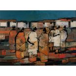 Jan Dingemans (South African 1921-2001) FIGURES IN A VILLAGE Collection of Dr Zach and Mona de