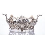 A DUTCH SILVER BASKET, MAKER'S MARK HH Oval, the sides pierced and decorated with trellises,