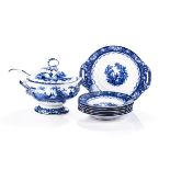 A ROYAL DOULTON BLUE AND WHITE 'WATTEAU' PATTERN SOUP TUREEN SET, CIRCA 1910 Complete with cover,
