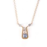 A DIAMOND AND SAPPHIRE NECKLACE, CIRCA 1960S Centred with a tapered frame enclosing an oval mixed-