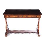 A VICTORIAN ROSEWOOD SOFA TABLE The rectangular top above a pair of frieze drawers and opposing