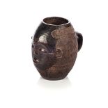 KUBA CUP, DEMOCRATIC REPUBLIC OF THE CONGO Oval cup as human head with finely carved features for