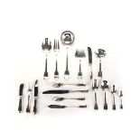 AN ELECTROPLATE FIDDLE AND THREAD PATTERN CUTLERY SET, CHRISTOFLE Comprising: twelve dinner