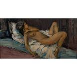 Jan Dingemans (South African 1921-2001) NUDE signed oil on board 17 by 32cm