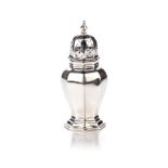 A GEORGE V SILVER SUGAR CASTER, MAKER'S MARK RUBBED, BIRMINGHAM, 1924 Baluster-shaped, with