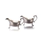 A PAIR OF GEORGE V SILVER SAUCE BOATS, S. BLANCKENSEE AND SON, CHESTER, 1933 Each gadrooned rim