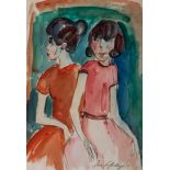 Iris Ampenberger (South African 1916-1981) TWO WOMEN signed and dated '73 watercolour on paper 40 by
