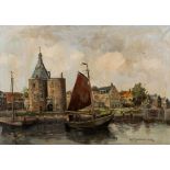 Hendrik Kranenburg (Dutch 1871-1948) BOAT ON A CANAL signed oil on canvas 48 by 68cm