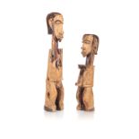 COLON COUPLE, BAMBARA, MALI, WEST AFRICA Elongated male and female carved in light wood with