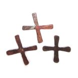 THREE COPPER KATANGA CURRENCY CROSSES, DEMOCRATIC REPUBLIC OF CONGO X-shaped cast copper (3) 23cm