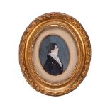 A MINIATURE PORTRAIT PAINTING ON IVORY OF A GENTLEMAN, 1810 NOT SUITABLE FOR EXPORTThe dapper dark-