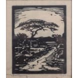 Jacob Hendrik Pierneef (South African 1886-1957) DIE EENSAME PAD (Nilant 69) linocut, signed and