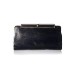 A MARZORATI BLACK PATENT LEATHER HANDBAG Gold-tone chain shoulder strap, top bar and frame Marzorati