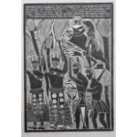 John Ndevasia Muafangejo (Namibian 1943-1987) A KUANJAMA WEDDING (Levinson 41) linocut, signed,