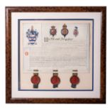 Author Not Indicated ORIGINAL FRAMED HAND WRITTEN AND ILLUMINATED GRANT OF ARMS TO VICTORY INSURANCE