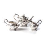 A VICTORIAN THREE PIECE SILVER TEA SERVICE, WILLIAM BATEMAN, LONDON, 1842 Comprising: a teapot,