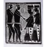 John Ndevasia Muafangejo (Namibian 1943-1987) OLD FASHION (Levinson 204) linocut, signed, dated 1984