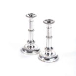 A PAIR OF SILVER TELESCOPIC CANDLESTICKS, SHEFFIELD PLATE Each moulded as a scalloped column,