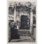 Tinus de Jongh (South African 1885-1942) THE OLD PORCH, CONSTANTIA etching, signed and titled in