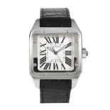 A GENTLEMAN’S CARTIER SANDTOS WRISTWATCH Reference no. W20073X8, the rectangular silver dial with