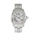 A GENTLEMAN’S CARTIER ROADSTER WRISTWATCH Reference no. W62032X6, the rectangular silver dial with