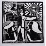 John Ndevasia Muafangejo (Namibian 1943-1987) CRUCIFIXION (Levinson 208) linocut, signed, dated 1984