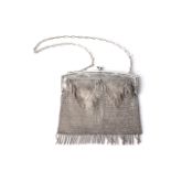 A SILVER MESH BAG WITH SOLID TOP SUSPENDED ON LINK CHAIN, GERMAN, 1880 415g