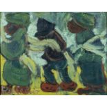 Frans Martin Claerhout (South African 1919-2006) THREE FIGURES WALKING signed oil on board 50 by